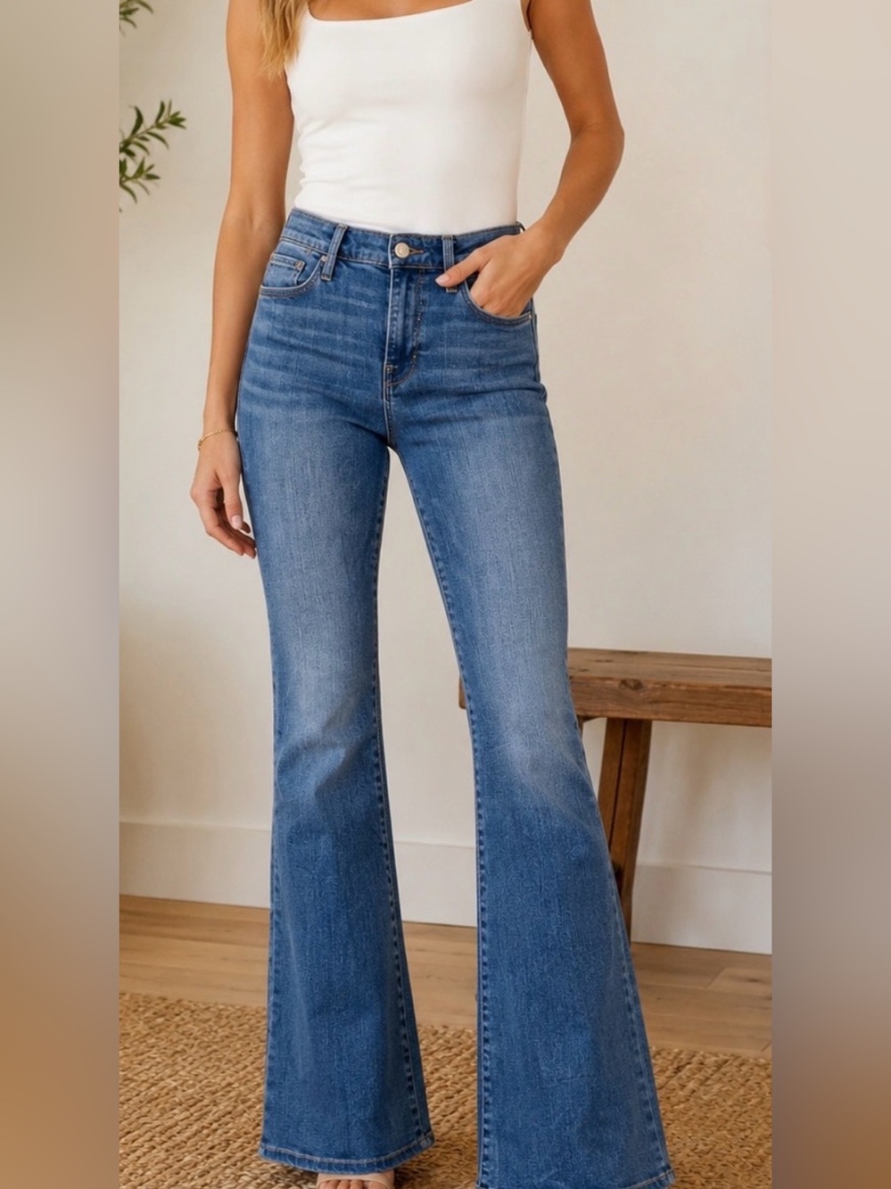 Frame Denim Medium Blue High-Rise Flare Jeans